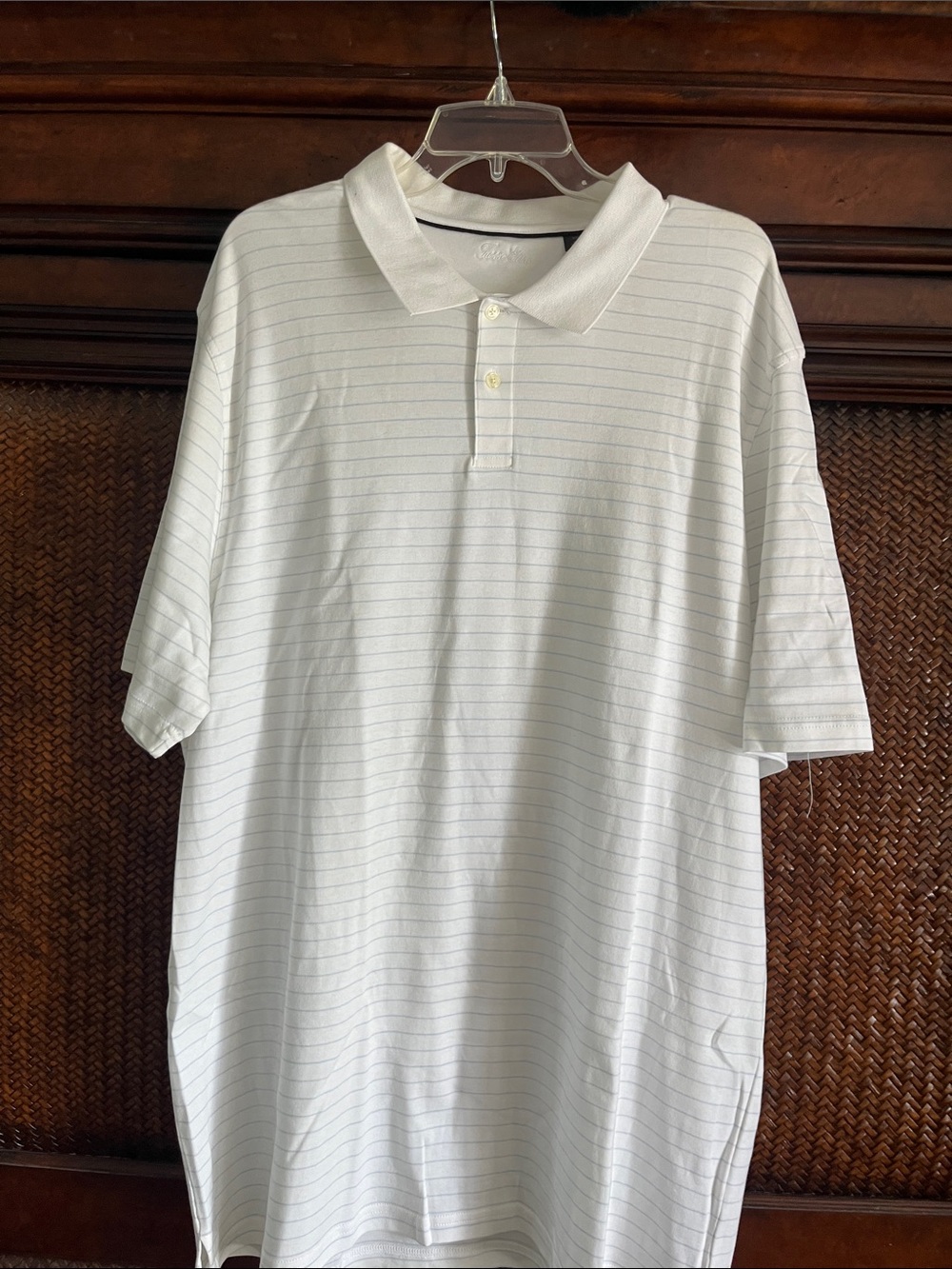 Tasso Elba White Polo with Thin Gray Stripes